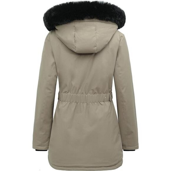 Women's Winter Down Coat Thicken Fleece Lined Khaki - Picture 2 of 4